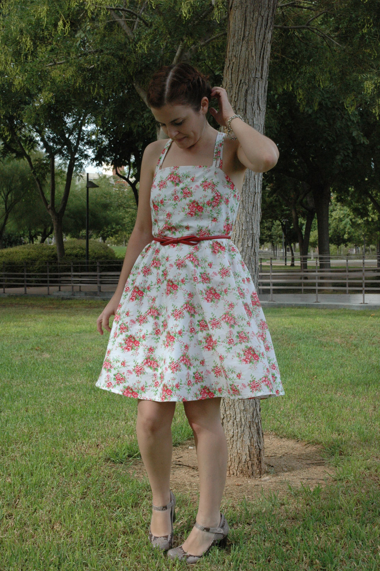 self-drafted garden roses dress front