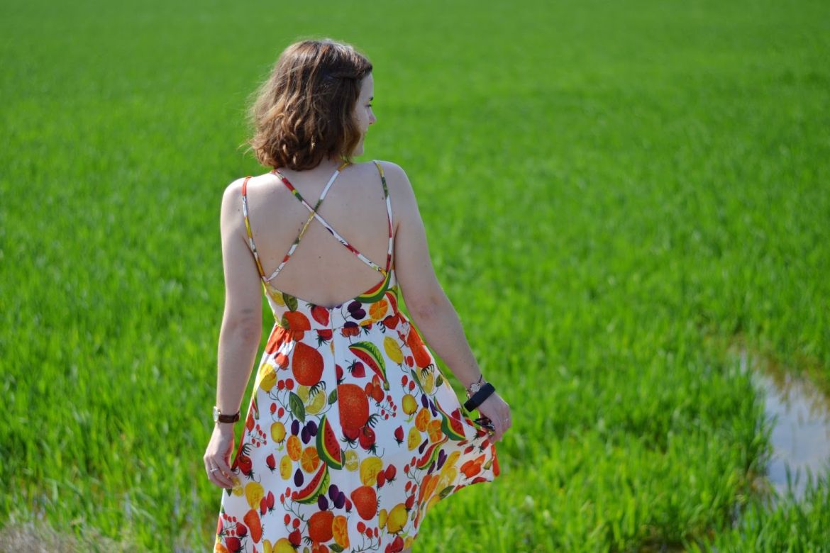 back view of Seda dress criss-cross variation